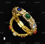 VeroniQ Trends-Victorian Gold Plated Navratan Polki Silver Bangles 92.5 Silver Moissanite Diamond Polki-Gold Plated-Wedding Jewelry-Punjabi Jewelry-South Indian-Thappa Jewelry