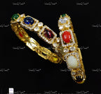 VeroniQ Trends-Victorian Gold Plated Navratan Polki Silver Bangles 92.5 Silver Moissanite Diamond Polki-Gold Plated-Wedding Jewelry-Punjabi Jewelry-South Indian-Thappa Jewelry