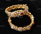 VeroniQ Trends-Victorian Gold Plated Navratan Polki Silver Bangles 92.5 Silver Moissanite Diamond Polki-Gold Plated-Wedding Jewelry-Punjabi Jewelry-South Indian-Thappa Jewelry
