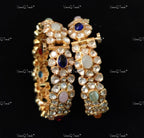 VeroniQ Trends-Victorian Gold Plated Navratan Polki Silver Bangles 92.5 Silver Moissanite Diamond Polki-Gold Plated-Wedding Jewelry-Punjabi Jewelry-South Indian-Thappa Jewelry
