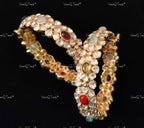 VeroniQ Trends-Victorian Gold Plated Navratan Polki Silver Bangles 92.5 Silver Moissanite Diamond Polki-Gold Plated-Wedding Jewelry-Punjabi Jewelry-South Indian-Thappa Jewelry