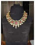VeroniQ Trends-Victorian Bridal Ruby and Polki Necklace 92.5 Silver Moissanite Diamond Polki-Ruby Stone-Gold Plated-Wedding Jewellery-Punjabi Jewellery-South Indian-Thappa Jewellery