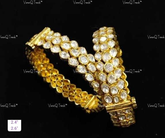VeroniQ Trends-Victorian Gold Plated Polki Silver Bangles 92.5 Silver Moissanite Diamond Polki-Gold Plated-Wedding Jewellery-Punjabi Jewellery-South Indian-Thappa Jewellery