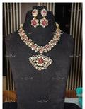 VeroniQ Trends-Victorian Bridal Ruby and Polki Necklace With Motif 92.5 Silver Moissanite Diamond Polki-Ruby Stone-Gold Plated-Wedding Jewellery-Punjabi Jewellery-South Indian-Thappa Jewellery