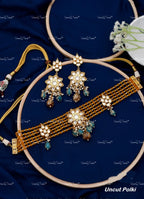VeroniQ Trends-Multistrand Moissanite Polki Kundan Choker Necklace In With Drop Earrings-Indian Jewellery-Thappa Jewellery-South Indian Jewellery-SY
