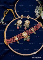 VeroniQ Trends-Multistrand Moissanite Polki Kundan Choker Necklace In With Drop Earrings-Indian Jewellery-Thappa Jewellery-South Indian Jewellery-SY