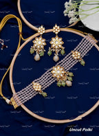 VeroniQ Trends-Multistrand Moissanite Polki Kundan Choker Necklace In With Drop Earrings-Indian Jewellery-Thappa Jewellery-South Indian Jewellery-SY