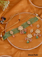 VeroniQ Trends-Multistrand Moissanite Polki Kundan Choker Necklace In With Drop Earrings-Indian Jewellery-Thappa Jewellery-South Indian Jewellery-SY