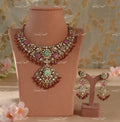 VeroniQ Trends-Victorian Bridal Navratan And Polki Silver Necklace 92.5 Silver Moissanite Diamond Polki-Gold Plated-Wedding Jewellery-Punjabi Jewellery-South Indian-Thappa Jewellery