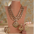 VeroniQ Trends-Victorian Bridal Multi Layer Emerald And Polki Silver Necklace Set 92.5 Silver Moissanite Diamond Polki-Emerald Stone-Gold Plated-Wedding Jewellery-Punjabi Jewellery-South Indian-Thappa Jewellery
