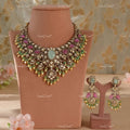 VeroniQ Trends-Victorian Bridal Ruby and Polki Silver Necklace Set 92.5 Silver Moissanite Diamond Polki-Ruby Stone-Gold Plated-Wedding Jewelry-Punjabi Jewelry-South Indian-Thappa Jewelry