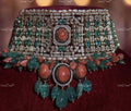 VeroniQ Trends-Designer Cocktail American Diamond Choker Necklace with Coral Color Stone And Emerald Green Beads Necklace-American Diamond-Gold Plated-Wedding Jewellery-Punjabi Jewellery-South Indian-Thappa Jewellery