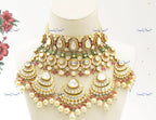 VeroniQ Trends-Victorian Bridal Double Line Pearl and Polki Silver Chandbali Choker Necklace Set 92.5 Silver Moissanite Diamond Polki-Emerald Stone-Fresh Water Pearl-Gold Plated-Wedding Jewelry-Punjabi Jewelry-South Indian-Thappa Jewelry