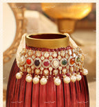 VeroniQ Trends-Victorian Bridal Navratan Pearl and Polki Silver Choker Necklace Set 92.5 Silver Moissanite Diamond Polki-Fresh Water Pearl-Gold Plated-Wedding Jewelry-Punjabi Jewelry-South Indian-Thappa Jewelry