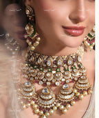 VeroniQ Trends-Victorian Bridal Double Line Pearl and Polki Silver Chandbali Choker Necklace Set 92.5 Silver Moissanite Diamond Polki-Emerald Stone-Fresh Water Pearl-Gold Plated-Wedding Jewelry-Punjabi Jewelry-South Indian-Thappa Jewelry