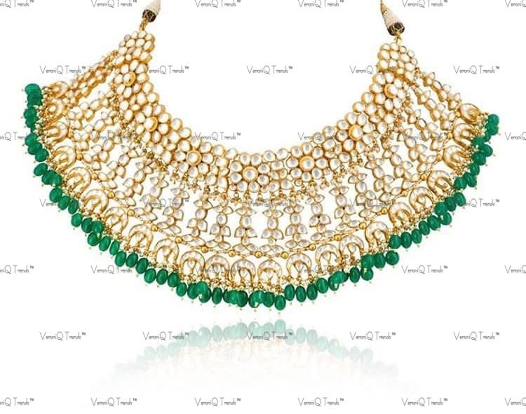 VeroniQ Trends-Bridal Necklace Handmade in  Pachi Kundan With Strawberry Quartz Beads-Pearls-Earrings-South Indian-Punjabi Jewellery-Polki Kundan