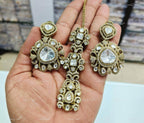 VeroniQ Trends-Victorian Bridal Polki Maang Tika-Earrings Set Polki-Gold Plated-Wedding Jewelry-Punjabi Jewelry-South Indian-Thappa Jewelry