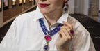 VeroniQ Trends-Arab Style High End Designer Diamond Look Cocktail Wear Necklace-Faux Sapphire Blue & Ruby Pink Stones-Pearls-Earrings-Arab Styles