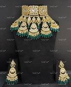 VeroniQ Trends-Bridal Necklace Handmade in  Pachi Kundan With Strawberry Quartz Beads-Pearls-Earrings-South Indian-Punjabi Jewelry-Polki Kundan