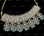 VeroniQ Trends-Padmavati Style Bridal Necklace Handmade in Pachi Kundan With Beads-Earrings-South Indian-Punjabi Jewelry-Polki Kundan-Passa