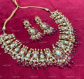VeroniQ Trends-Mughal Style Handmade Necklace in Rhodolite Stones & Pachi Kundan With Faux Ruby Beads-Earrings-South Indian-Punjabi Jewellery-Polki Kundan
