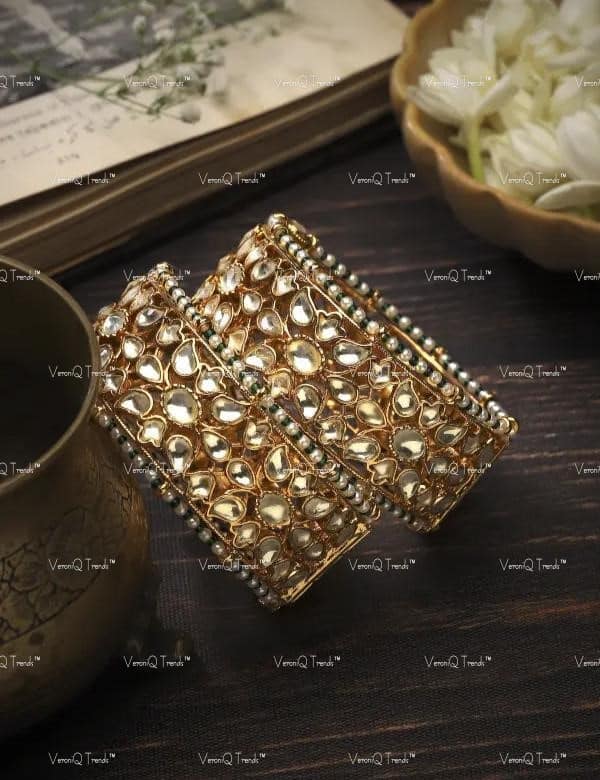 VeroniQ Trends-Mughal Style Handmade Kundan Kadas-Bangles-Gold PLated-South Indian-Punjabi Jewellery-Polki Kundan-Free Size