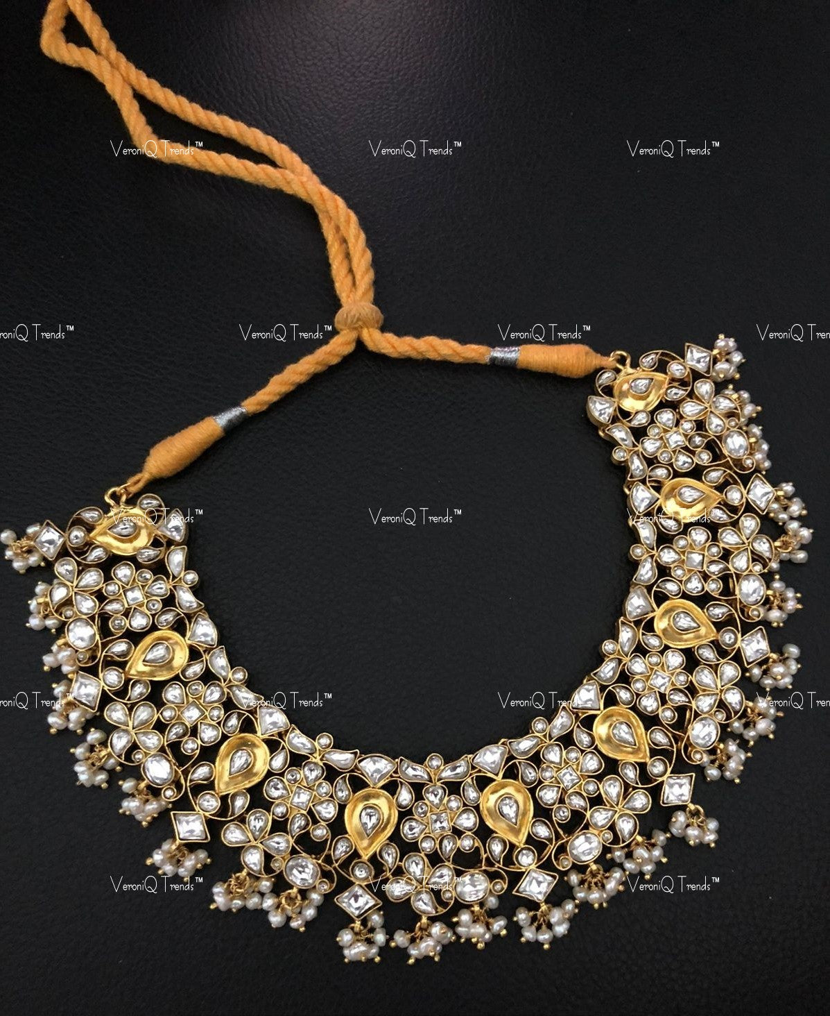 VeroniQ Trends-South Indian Sliver Kundan Choker Necklace-92.5 Sliver-Gold Plated-Wedding Jewellery-Punjabi Jewellery-South Indian-Thappa Jewellery