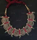 VeroniQ Trends- Victorian Multistrand Golden Beads Ruby and Sliver Kundan Choker Necklace 92.5 Sliver-Ruby Stone-Gold Plated-Wedding Jewellery-Punjabi Jewellery-South Indian-Thappa Jewellery