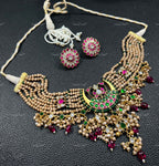 VeroniQ Trends-Golden Beads Kemp Stone Sliver Kundan Necklace 92.5 Sliver-Kemp Stone-Gold Plated-Wedding Jewelry-Punjabi Jewelry-South Indian-Thappa Jewelry