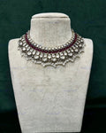 VeroniQ Trends-Victorian Bridal Red Beads and Polki Choker Necklace 92.5 Sliver Moissanite Diamond Polki-Gold Plated-Wedding Jewellery-Punjabi Jewellery-South Indian-Thappa Jewellery