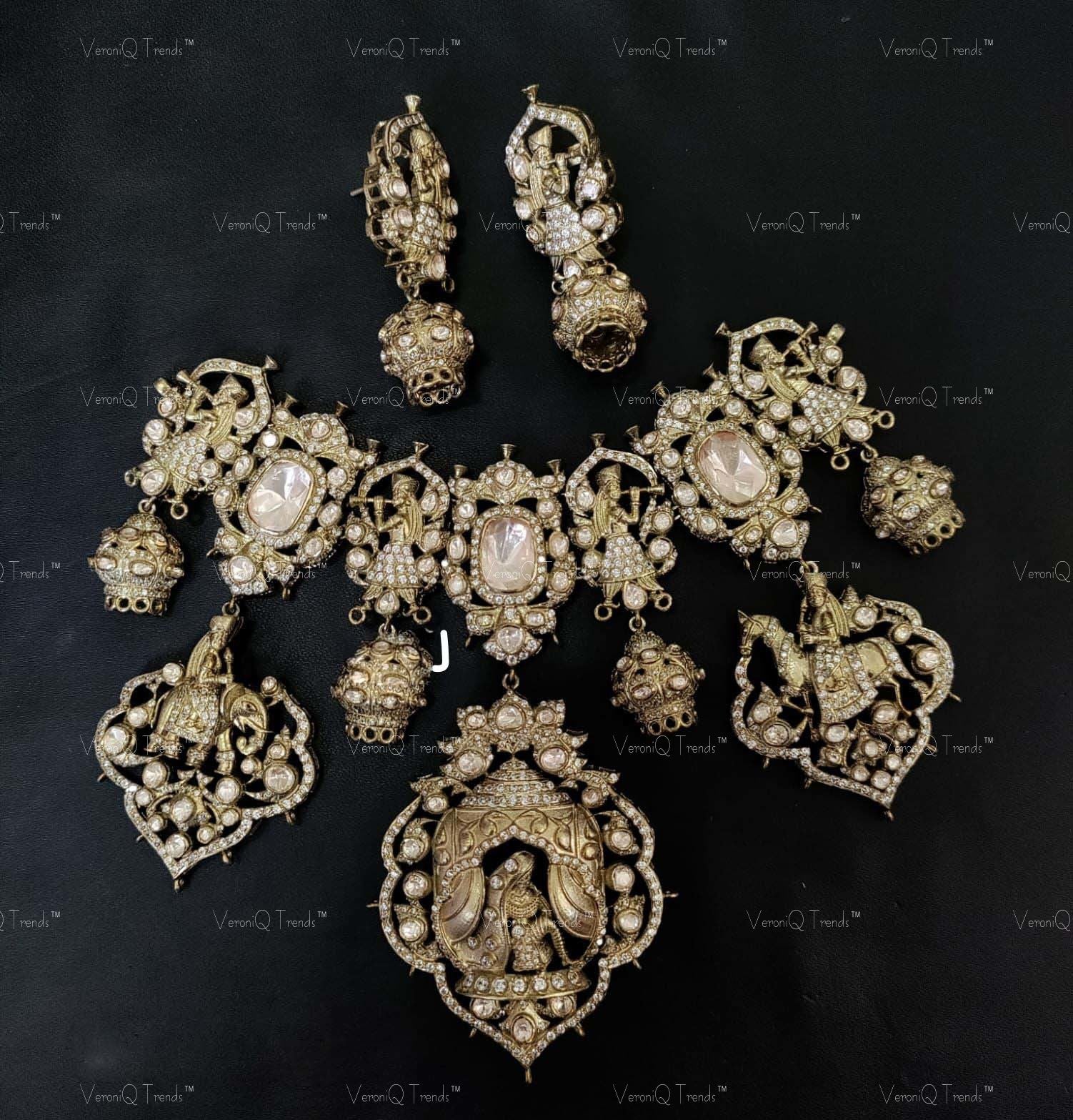 VeroniQ Trends-Victorian Rajwadi Style Polki Silver Choker Necklace 92.5 Silver Moissanite Diamond Polki-Gold Plated-Wedding Jewellery-Punjabi Jewellery-South Indian-Thappa Jewellery