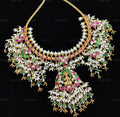 VeroniQ Trends-Guttupusulu Necklace With Goddess Pendant and Rice Pearls in 92.5 Sliver With Kemp Stones-Gold Plated-Wedding Jewellery-Punjabi Jewellery-South Indian-Thappa Jewellery