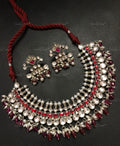VeroniQ Trends-Ruby And Sliver Kundan Choker Necklace 92.5 Sliver-Ruby Stone-Gold Plated-Wedding Jewellery-Punjabi Jewellery-South Indian-Thappa Jewellery