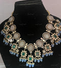 VeroniQ Trends-Victorian Floral Emerald And Polki Silver Necklace With Amethyst Beads 92.5 Silver Moissanite Diamond Polki-Emerald Stone-Gold Plated-Wedding Jewellery-Punjabi Jewellery-South Indian-Thappa Jewellery