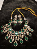 VeroniQ Trends-Victorian Cocktail Party Wear Emerald And Polki Silver Necklace 92.5 Silver Moissanite Diamond Polki-Emerald Stone-Gold Plated-Wedding Jewellery-Punjabi Jewellery-South Indian-Thappa Jewellery