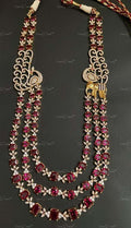 VeroniQ Trends-Victorian Peacock Design Multi-Layer Ruby And Polki Silver Long Necklace 92.5 Silver Moissanite Diamond Polki-Ruby Stone-Gold Plated-Wedding Jewellery-Punjabi Jewellery-South Indian-Thappa Jewellery