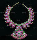 VeroniQ Trends-Pink and Sliver Kundan Kemp Stone Choker Necklace 92.5 Sliver-Kemp Stone-Gold Plated-Wedding Jewellery-Punjabi Jewellery-South Indian-Thappa Jewellery