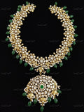 VeroniQ Trends-Victorian Bridal Polki And Emerald Choker Necklace 92.5 Silver Moissanite Diamond Polki-Emerald Stone-Gold Plated-Wedding Jewellery-Punjabi Jewellery-South Indian-Thappa Jewellery