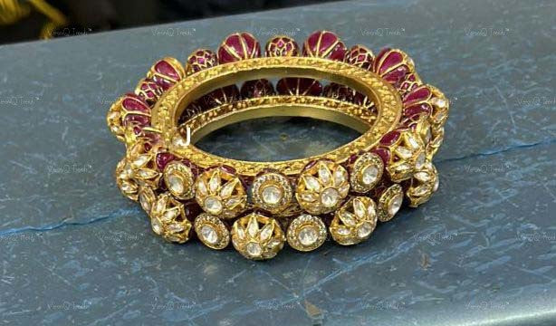 VeroniQ Trends-Victorian Ruby And Polki Silver Bangles 92.5 Silver Moissanite Diamond Polki-Ruby Stone-Gold Plated-Wedding Jewellery-Punjabi Jewellery-South Indian-Thappa Jewellery