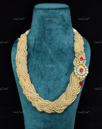 VeroniQ Trends-Pearl Multistrand Ruby Pink Sliver Kundan Pendant Necklace 92.5 Sliver-Gold Plated-Wedding Jewelry-Punjabi Jewelry-South Indian-Thappa Jewelry