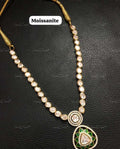 VeroniQ Trends- Victorian Emerald And Polki Mid Length Necklace 92.5 Sliver Moissanite Diamond Polki-Emerald Stone-Gold Plated-Wedding Jewellery-Punjabi Jewellery-South Indian-Thappa Jewellery