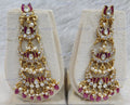 VeroniQ Trends-Lotus Pink Long Silver Kundan Earrings 92.5 Silver-Gold Plated-Wedding Jewellery-Punjabi Jewellery-South Indian-Thappa Jewellery