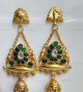 VeroniQ Trends-Emerald Green Stone and Silver Kundan Gold Plated Earrings 92.5 Silver-Gold Plated-Wedding Jewellery-Punjabi Jewellery-South Indian-Thappa Jewellery