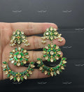 VeroniQ Trends-Green Sliver Kundan Earring 92.5 Sliver-Fresh Water Pearl-Gold Plated-Wedding Jewellery-Punjabi Jewellery-South Indian-Thappa Jewellery