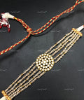 VeroniQ Trends-Elegant Victorian Multistrand Pearl Beaded Polki Silver Choker Necklace 92.5 Silver Moissanite Diamond Polki-Gold Plated-Wedding Jewellery-Punjabi Jewellery-South Indian-Thappa Jewellery