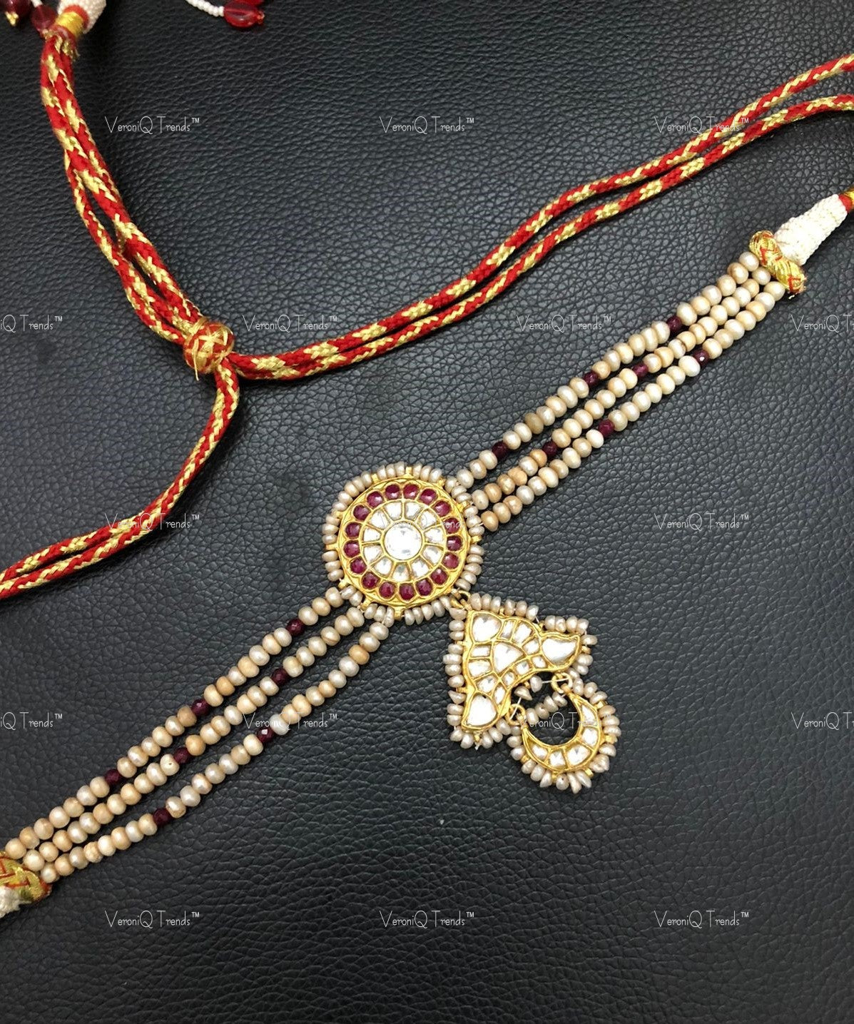 VeroniQ Trends-Traditional Victorian Multistrand Pearl Beaded Polki Silver Choker Necklace 92.5 Silver Moissanite Diamond Polki-Gold Plated-Wedding Jewellery-Punjabi Jewellery-South Indian-Thappa Jewellery