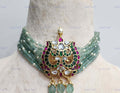 VeroniQ Trends-Green Beads Multistrand Pachi Sliver Kundan Choker Necklace 92.5 Sliver-Gold Plated-Wedding Jewellery-Punjabi Jewellery-South Indian-Thappa Jewellery