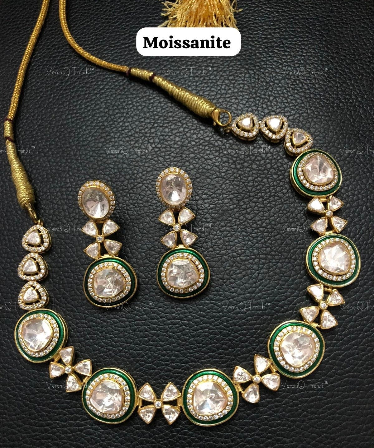 VeroniQ Trends- Victorian Polki Choker Necklace 92.5 Sliver Moissanite Diamond Polki-Gold Plated-Wedding Jewellery-Punjabi Jewellery-South Indian-Thappa Jewellery