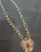 VeroniQ Trends- Victorian Multi Stone Long Polki Necklace 92.5 Sliver Moissanite Diamond Polki-Emerald Stone-Ruby Stone-Gold Plated-Wedding Jewelry-Punjabi Jewelry-South Indian-Thappa Jewelry