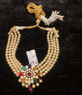 VeroniQ Trends-Victorian Multistrand Pearl Navratan And Polki Silver Choker Necklace 92.5 Silver Moissanite Diamond Polki-Gold Plated-Wedding Jewellery-Punjabi Jewellery-South Indian-Thappa Jewellery